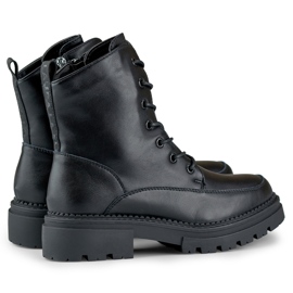 Botas negras con cordones para mujer fabricadas en piel natural. negro 2