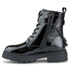 Botas de mujer lacadas en negro con cadena desmontable 1
