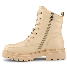 Botines beige para mujer con cordones fabricados en piel natural 1