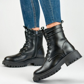 Botas de trabajador de mujer negra atadas en una suela gruesa negro 1 Botas de trabajador de mujer negra atadas en una suela gruesa negro 1