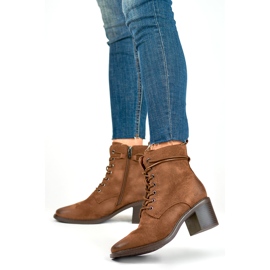 Botines marrones con cordones y tacón bajo marrón 3
