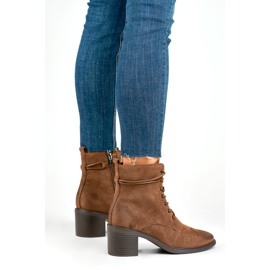 Botines marrones con cordones y tacón bajo marrón 4