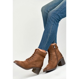 Botines marrones con cordones y tacón bajo marrón 5