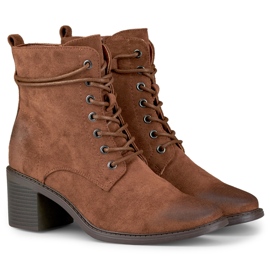 Botines marrones con cordones y tacón bajo marrón 2
