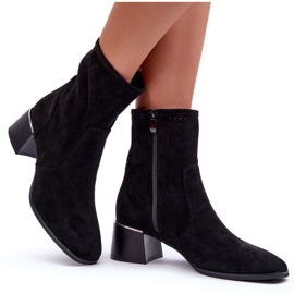 Botas Tacón Alto Ante Calado Perlas Negras negro 7