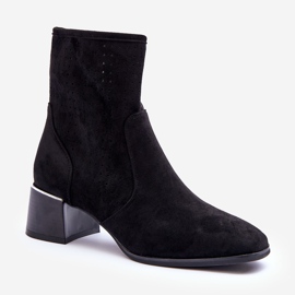 Botas Tacón Alto Ante Calado Perlas Negras negro 1