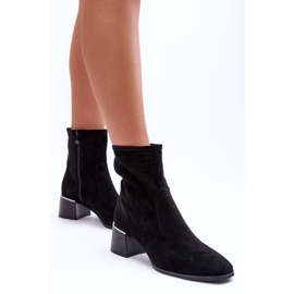 Botas Tacón Alto Ante Calado Perlas Negras negro 4