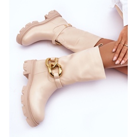 Botas Tacón Plano De Piel Beige Diominna 6