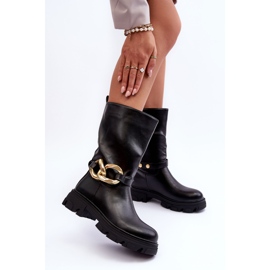 Botas Tacón Plano De Piel Negro Diominna 3