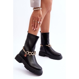 Botas Altas De Piel Con Cadena Negro Pugen 3