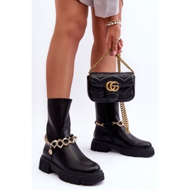 Botas Altas De Piel Con Cadena Negro Pugen 6
