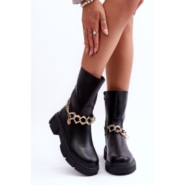 Botas Altas De Piel Con Cadena Negro Pugen 5