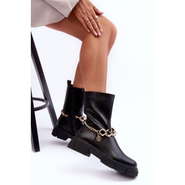 Botas Altas De Piel Con Cadena Negro Pugen 7