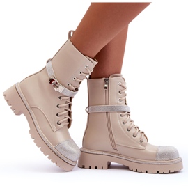 Botas Worker Mujer Piel Adornos Beige Totah 10