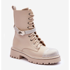 Botas Worker Mujer Piel Adornos Beige Totah 1 Botas Worker Mujer Piel Adornos Beige Totah 1