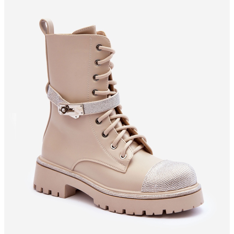 Botas Worker Mujer Piel Adornos Beige Totah 1 Botas Worker Mujer Piel Adornos Beige Totah 1