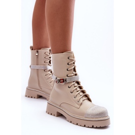 Botas Worker Mujer Piel Adornos Beige Totah 4