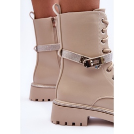 Botas Worker Mujer Piel Adornos Beige Totah 3