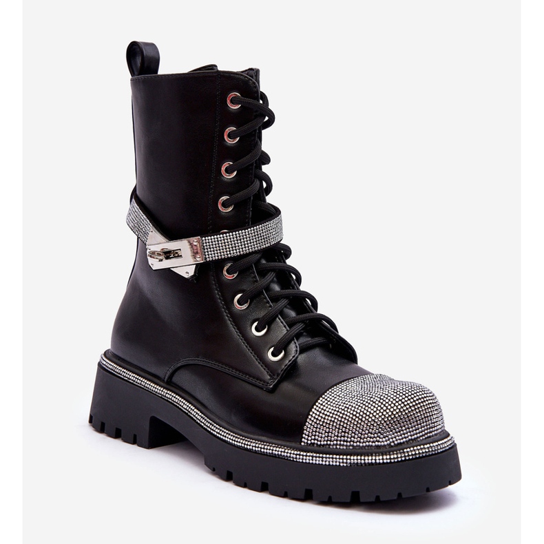 Botas de trabajo para mujer con adornos de cuero negro Totah 1 Botas de trabajo para mujer con adornos de cuero negro Totah 1