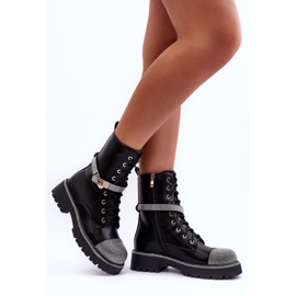 Botas de trabajo para mujer con adornos de cuero negro Totah 2