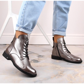 Botas de mujer color peltre con cordones y cremallera Potocki SZ12179 plata 5