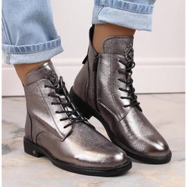 Botas de mujer color peltre con cordones y cremallera Potocki SZ12179 plata 6
