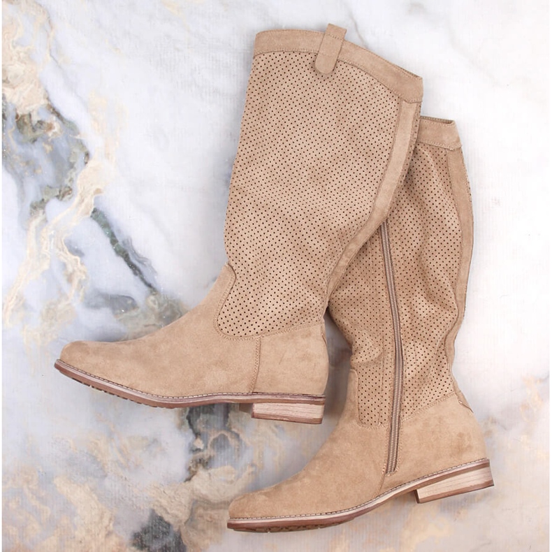 Botines mujer ante calado beige Vinceza 16456 1 Botines mujer ante calado beige Vinceza 16456 1