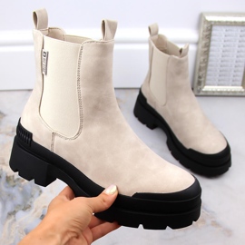 Botines Chelsea de mujer con plataforma beige Big Star MM274322 4