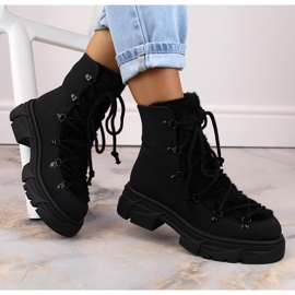 Botas de mujer en la plataforma con cordones de piel negro Big Star MM274572 1