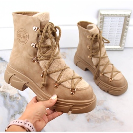 Botas de mujer en la plataforma con cordones de piel beige Big Star MM274573 4