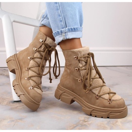 Botas de mujer en la plataforma con cordones de piel beige Big Star MM274573 1