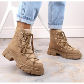 Botas de mujer en la plataforma con cordones de piel beige Big Star MM274573 2