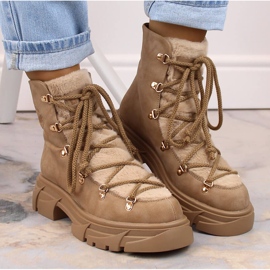Botas de mujer en la plataforma con cordones de piel beige Big Star MM274573 3