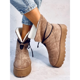 Botas de nieve de piel de oveja color caqui beige 4