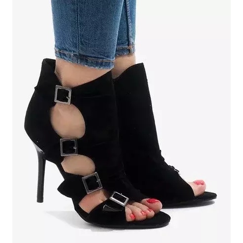 Sandalias negras sobre ante de tacón alto GH048 negro 1 Sandalias negras sobre ante de tacón alto GH048 negro 1