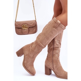 Botas de tacón alto de ante para mujer Beige Khabira 5