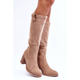 Botas de tacón alto de ante para mujer Beige Khabira 2