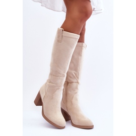 Botas de tacón alto de ante para mujer Beige claro Khabira 1