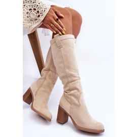 Botas de tacón alto de ante para mujer Beige claro Khabira 7
