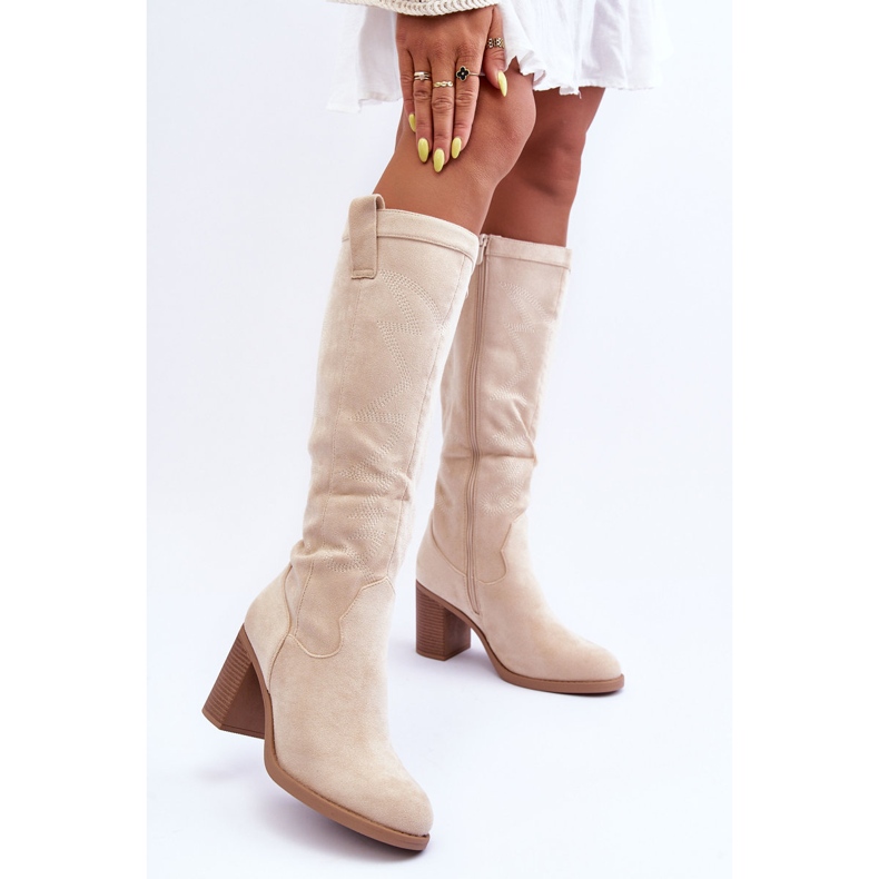 Botas de tacón alto de ante para mujer Beige claro Khabira 2