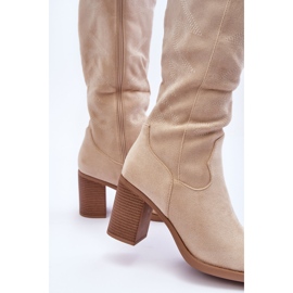 Botas de tacón alto de ante para mujer Beige claro Khabira 6