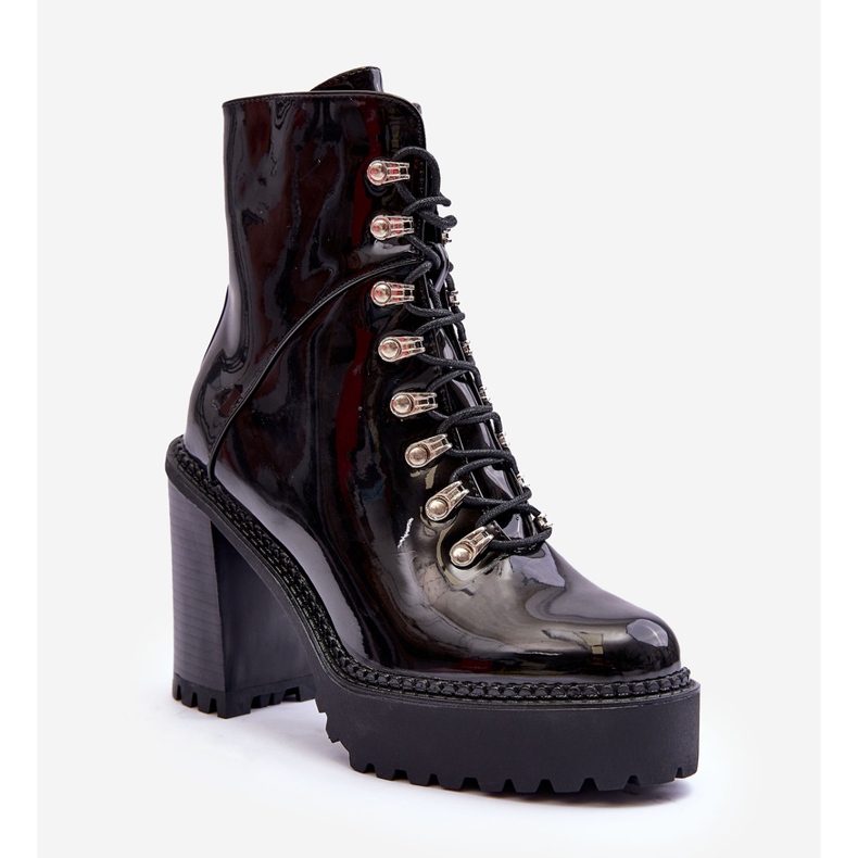 Botas Lacadas Tacón Grueso Negro Ikeshia 1