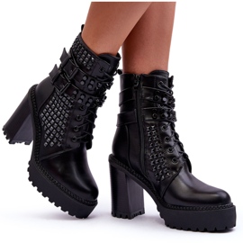 Botas de cuero con tacón grueso y tachuelas Cadabra negras negro 9