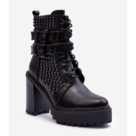 Botas de cuero con tacón grueso y tachuelas Cadabra negras negro 1