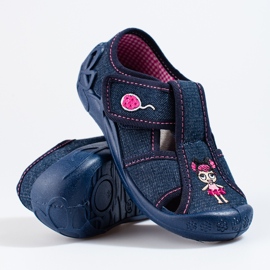 Pantuflas shelovet con velcro azul marino para niña 3