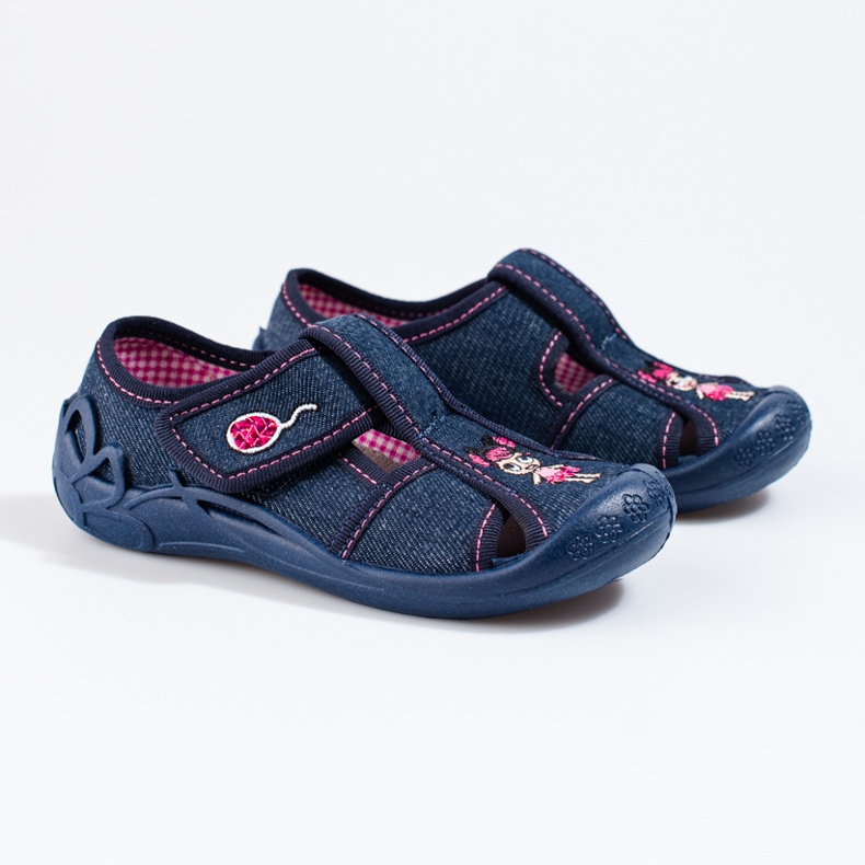 Pantuflas shelovet con velcro azul marino para niña 1
