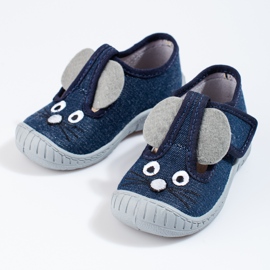 Pantuflas con ratón con velcro de color azul marino de Shelovet 1
