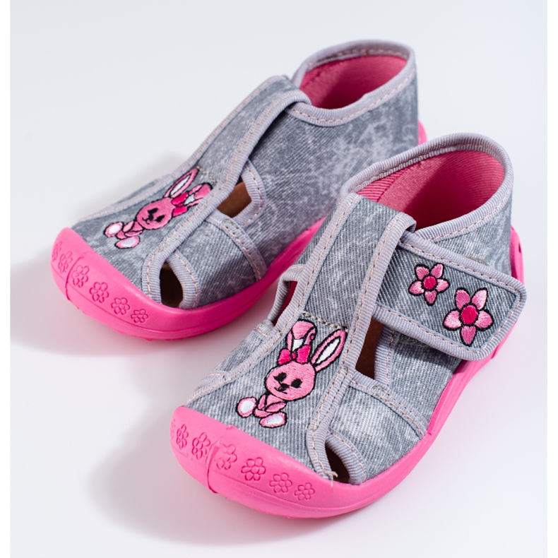 Pantuflas gris-rosa para niña de Shelovet 1