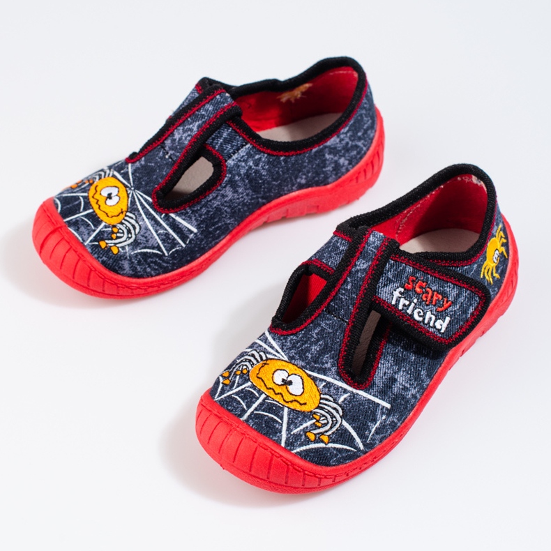 Pantuflas de araña negras y rojas de Shelovet azul 2