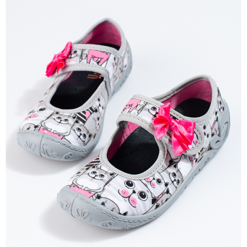 Pantuflas grises para niña con lazo Shelovet 1